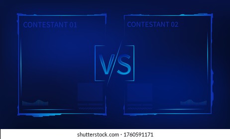 Tech VS challenge battle competition template. Confrontation between two power fantastic adversary in hologram futuristic style versus colorful symbol duel sports fighting to win final vector round.
