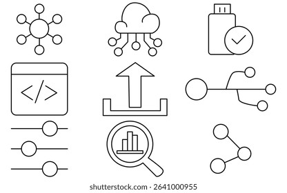 Tech and Web Line Icons Collection – UI, Software, API, Security, LAN, Cloud, Big Data and More | Vector Illustration