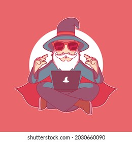 Tech Wizard character vector illustration. Business, technology, brand design concept.