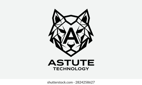 Tech wolf head logo for Astute Technology branding needs.
