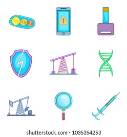 Tech world icons set. Cartoon set of 9 tech world vector icons for web isolated on white background