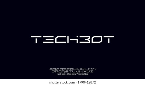 Techbot, a geometric futuristic scifi alphabet font typeface design. digital space typography vector illustration