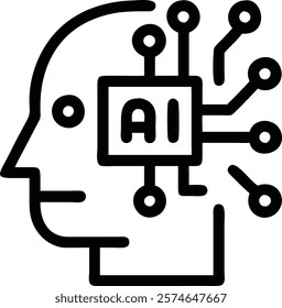 A Tech-Driven Icon of a Robot Head with AI Circuit Vector Illustration.robot, AI, icon, head, tech, circuit, vector, illustration, digital, futuristic, design, technology, artificial intelligence, mac