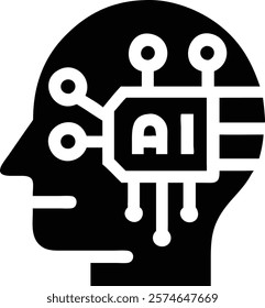 A Tech-Driven Icon of a Robot Head with AI Circuit Vector Illustration.robot, AI, icon, head, tech, circuit, vector, illustration, digital, futuristic, design, technology, artificial intelligence, mac