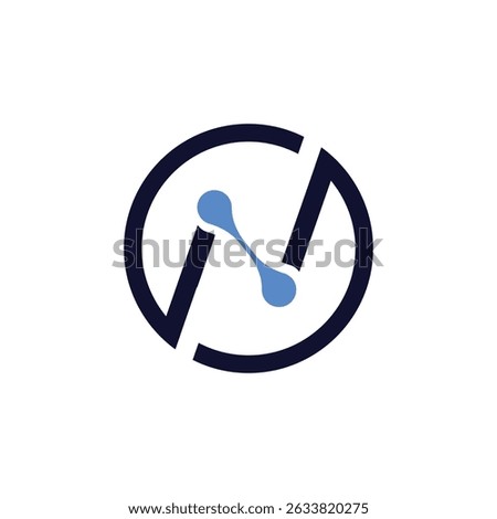  tech-focused logo featuring a stylized letter "N" formed by connected nodes or molecules within a circular frame in dark blue and light blue. It suggests networking, science, technology,