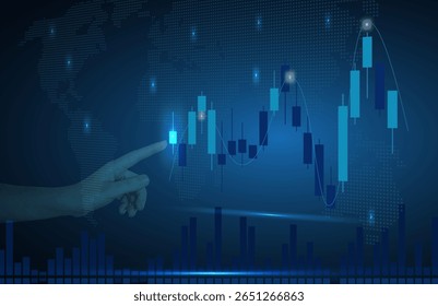 Tech-Hand Interacting with Stock Candlestick – Modern Finance Concept