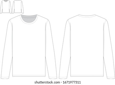 Techinal Drawing Fashion Flat Of Women Long Sleeve T Shirt With Round Neck Front And Back View