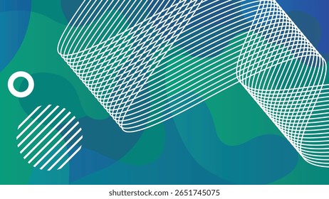 Tech-inspired abstract background in blue-green hues with modern flowing elements and white curved lines. Ideal for creative digital use.