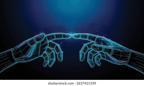 Tech-Inspired Wireframe Hands Against Blue Gradient
