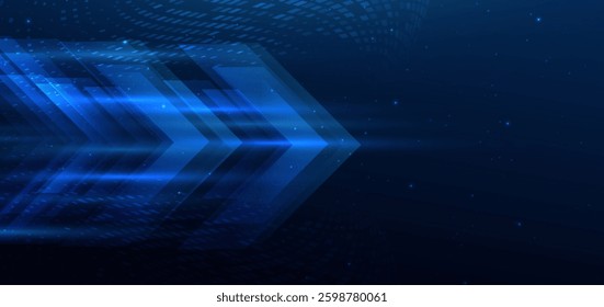 Techlology arrow diagonal glowing on dark blue background. Communication concept innovation. Vector illustration 