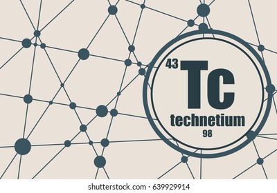 Technecium chemical element. Sign with atomic number and atomic weight. Chemical element of periodic table. Molecule And Communication Background. Connected lines with dots.