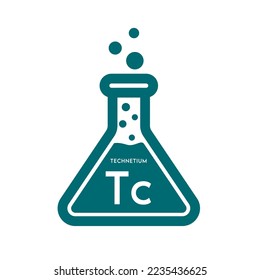 Technetium icon in test tube green. Periodic table symbol. Science glass tube triangle shape isolated on white background. Ecology biochemistry concept. Vector EPS 10.
