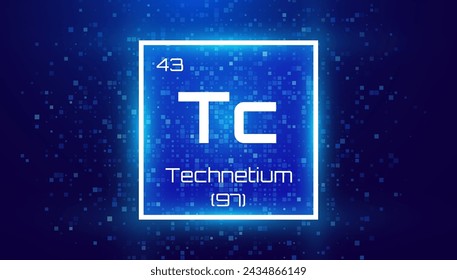 Technetium. Periodic Table Element with Symbol Tc. Chemical Element Card with Number and Atomic Weight. Design for Education, Lab, Science Class. Vector Illustration.