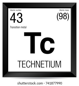 Technetium symbol. Element number 43 of the Periodic Table of the Elements - Chemistry - Black square frame with white background