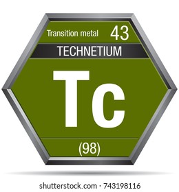 Technetium symbol in the form of a hexagon with a metallic frame. Element number 43 of the Periodic Table of the Elements - Chemistry 