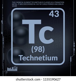 Technetium symbol.Chemical element of the periodic table on a dark three-dimensional background.Vector illustration.