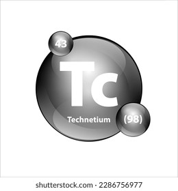 Technetium (Tc) chemical element Icon structure round shape circle grey, silver, black easily. Periodic table Sign with atomic number. Study in science for education. 3D Illustration vector.