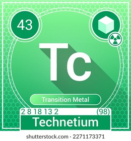 Technetium (Tc) Element - Transition Metal - Periodic Table, Chemical Symbol, Name, Atomic Weight, Atomic Number, Electron Shells, Classification, Phase at STP - Chemistry Logo Icon Design