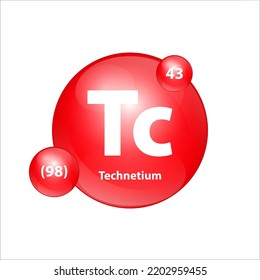 Technetium (Tc) icon structure chemical element round shape circle red easily.  Chemical element of periodic table Sign with atomic number. Study in science for education. 3D Illustration vector.