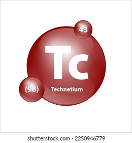 Technetium (Tc) Icon structure chemical element round shape circle brown easily. 3D Illustration vector. Chemical element of periodic table Sign with atomic number. Study in science for education. 