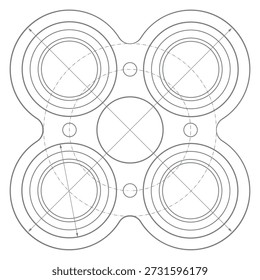 Technisch-abstrakter Entwurf. Mechanisches System. Konstruktionszeichnung