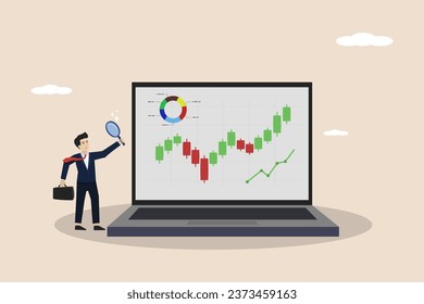 Technical analysis to analyze the movement of stock or cryptocurrency market data, trend analysis, buy and sell indicator chart concept, businessman trader analyzing candlestick charts.