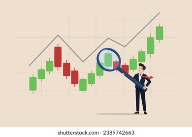 Technical analysis to analyze the movement of stock or cryptocurrency market data, trend analysis, buy and sell indicator chart concept, businessman trader analyzing candlestick charts.
