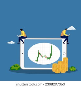 Technical analysis for investment, financial graph , stock market , Stock trading , currency exchange concept, businessman investor using laptop to stock trading .