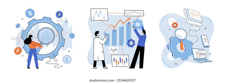 Technical analysis. Vector illustration. Big data analysis provides valuable insights into market trends and investor sentiment Planning and organization are crucial for effective financial decision