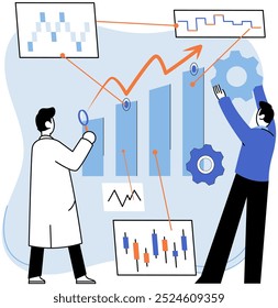 Technical analysis. Vector illustration. Price movements are closely tracked and analyzed using technical analysis techniques Analyzing data is essential for conducting technical analysis and making