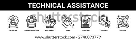 Technical Assistance web banner icon set collection solid style.