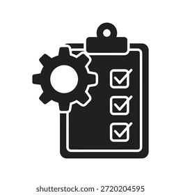 Technical audit report icon with clipboard and gear symbol for maintenance inspection document and system configuration checklist record