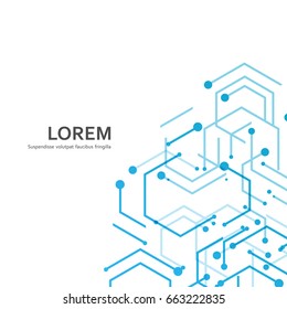 Technical background with hexagon line and dots.