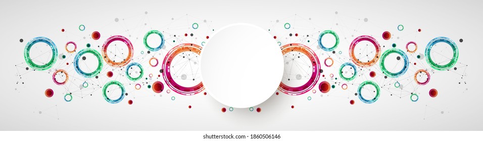 Technical background with plexus effect and made of techno circles.