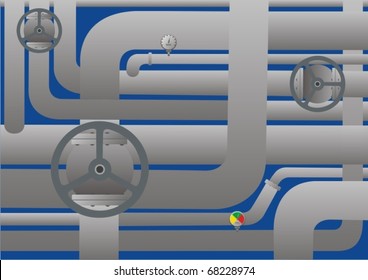 Technical background. Water pipes upon which valves and sensors for measuring.