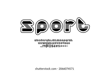 Technical black rounded font, modern sport alphabet, trendy letters from A to Z and numbers from 0 to 9, vector illustration 10EPS