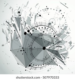 Technical blueprint abstraction. Perspective technological backdrop created with wireframe object. 