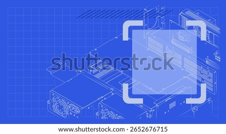 Technical blueprint of hardware design. Detailed blueprint-style vector illustration showcasing the internal layout of computer hardware components. Perfect for technology and engineering.
