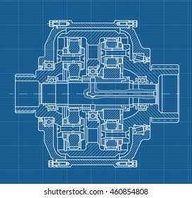 Ilustración técnica del plano sobre fondo azul
