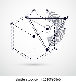 Technischer Entwurf, Vektorillustration schwarz-weißer Hintergrund mit geometrischen Design-Elementen, Würfel. technische Tapete aus Honigwaben.