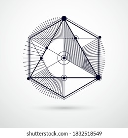 Technical blueprint, vector black and white digital background with geometric design elements, cubes. Engineering technological wallpaper made with honeycombs.