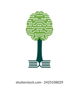 Technical Brain tree logo with book  concept design.