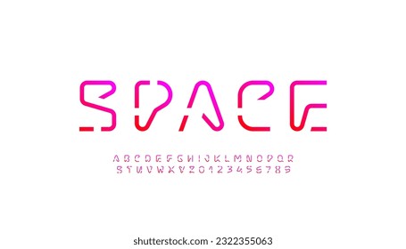 Technical bright font, digital alphabet, uppercase Latin letters from A to Z and Arab numbers from 0 to 9, vector illustration 10EPS