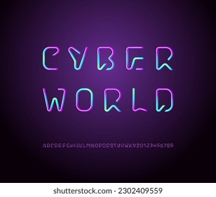 Technical bright font, thin digital alphabet, trendy uppercase Latin letters from A to Z and Arab numbers from 0 to 9 for you designs, vector illustration 10EPS