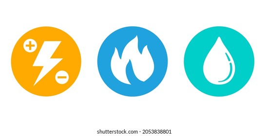 Technical building engineering system icons - electricity, gasification, water supply - flat vector signs for site architectural plan infographics