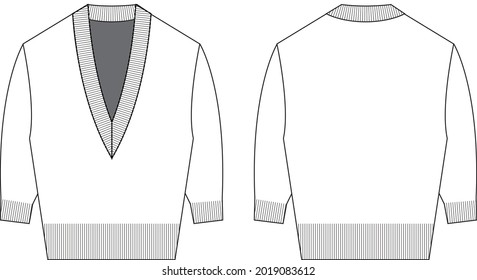 Technical cad cropped v-neck sweater pullover knitwear