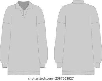 Technical certificate for a medium-length knitted shirt dress.
Technical illustration of casual wear, front and back view, CAD mockup.