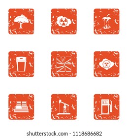 Technical climate icons set. Grunge set of 9 technical climate vector icons for web isolated on white background