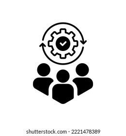 Technical Committee Or Tech Support Simple Icon. Outline Group Or Crowd Of People And Manager Logotype Graphic Stroke Design Isolated On White. Concept Of Easy Or Hard Crm Optimize And Enterprise