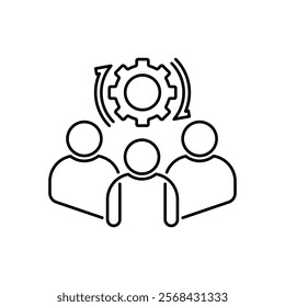 technical committee or tech support simple icon. outline group or crowd of people and manager logotype graphic stroke design isolated on white. concept of easy or hard crm optimize and enterprise